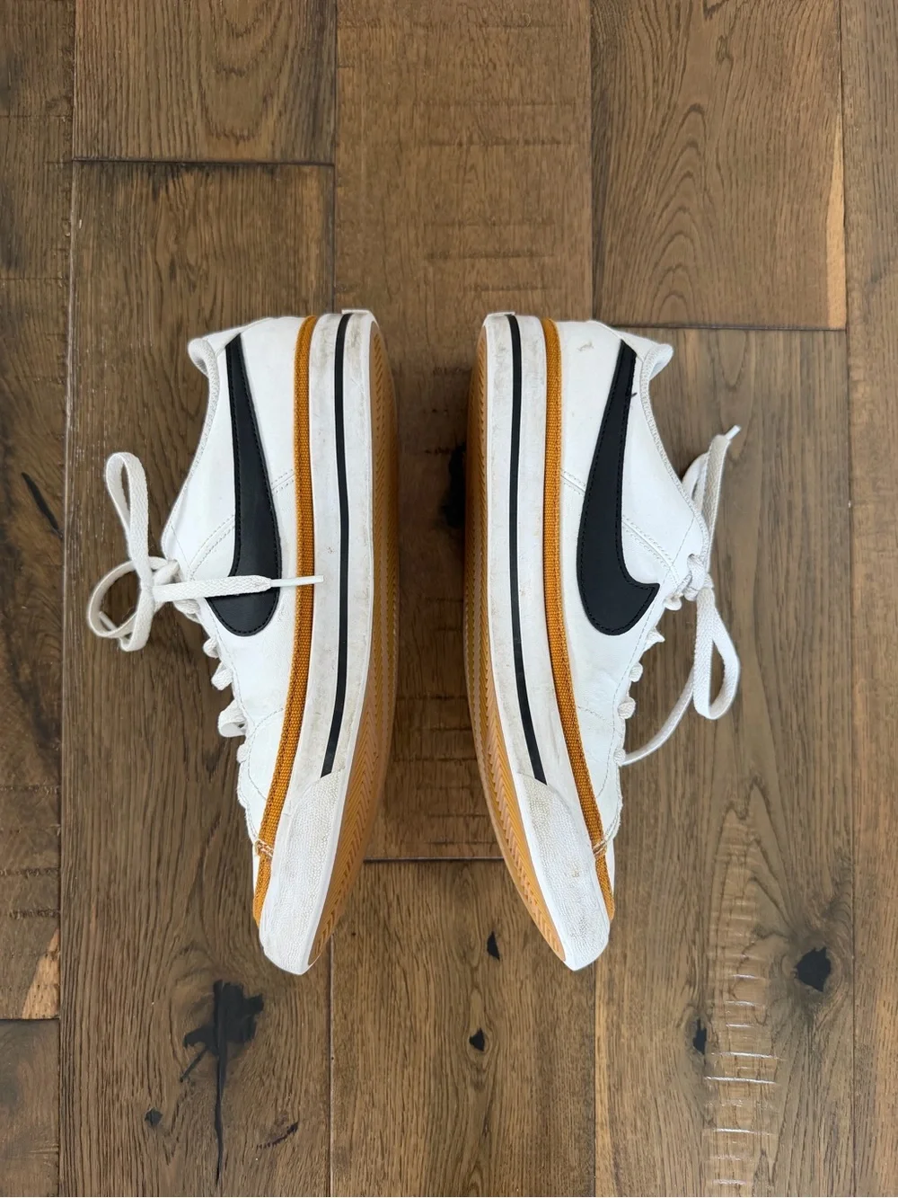 Nike Court Legacy White Black Gold Canvas Trim Sneakers Youth 7Y/Womens 8.5